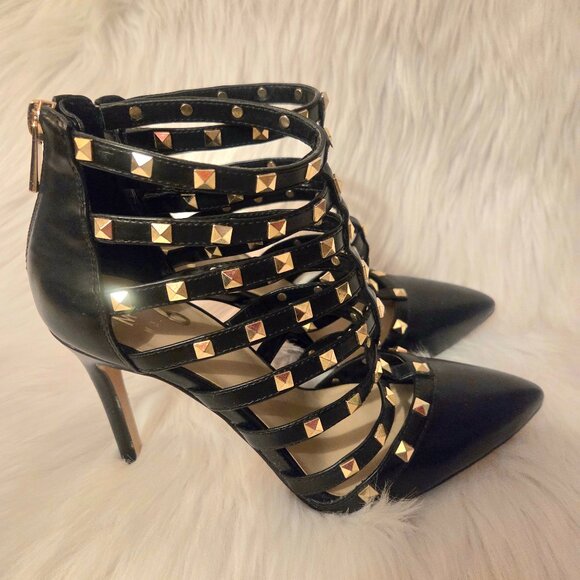 MIX No.6 Danela Black Leather Studded Embellished Stiletto Heel Pumps Size 7.5 - Picture 3 of 12
